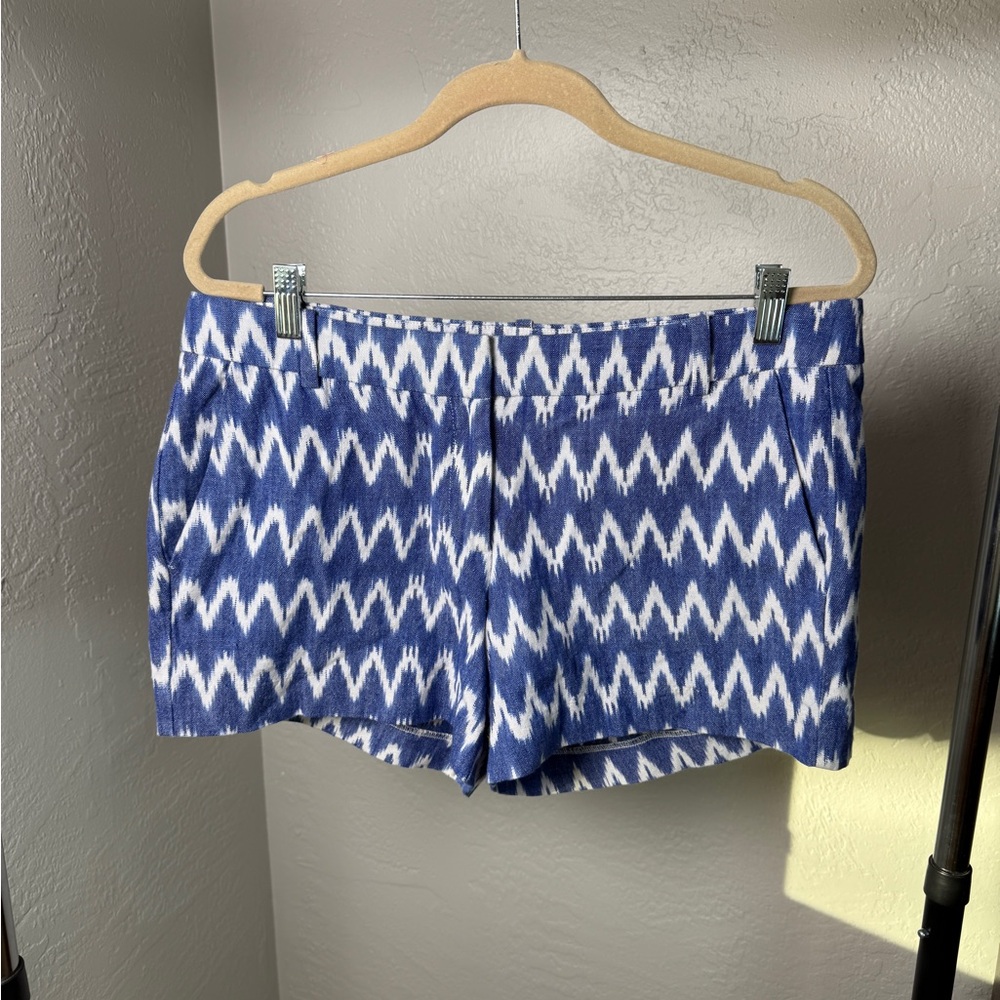 J.Crew Blue White Ikat Print Cotton Shorts Size 12